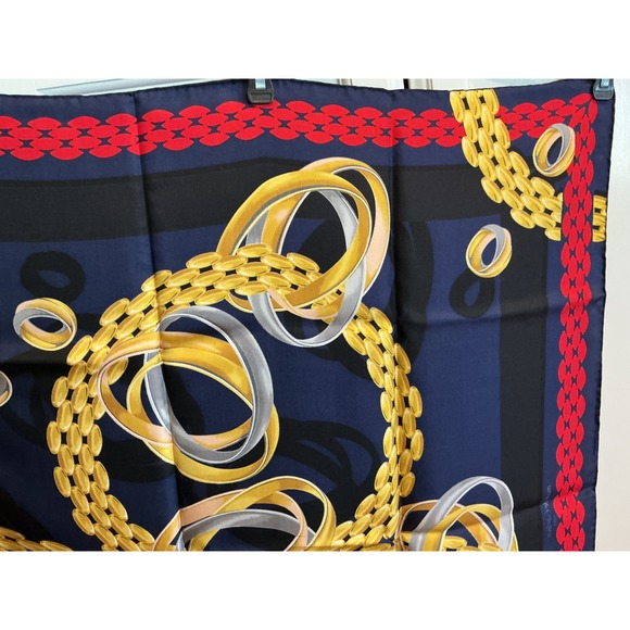 Must de Cartier Paris Silk Scarf Chain Ring Motif Blue Red Gold